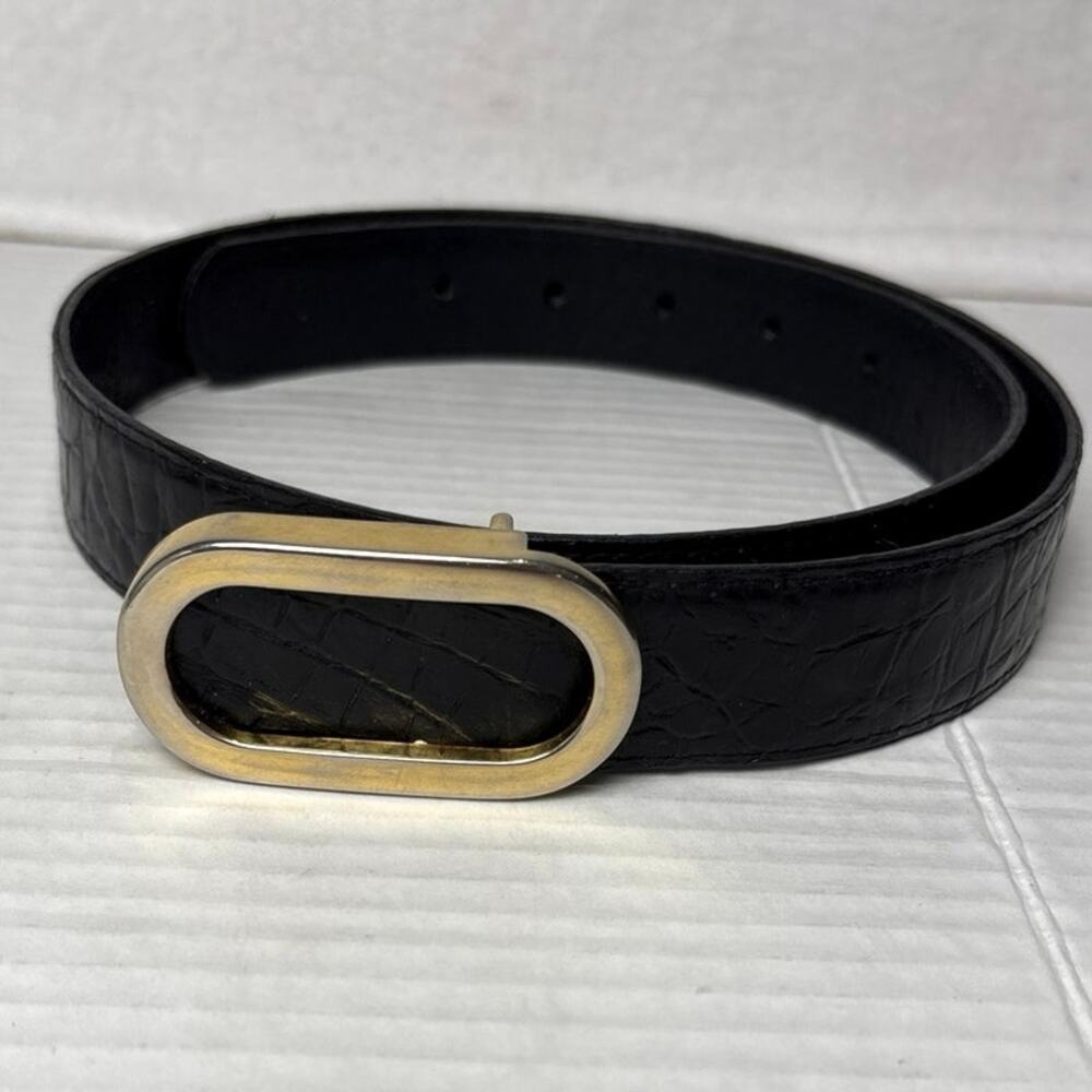 Ginnie Johansen Designs Women's Black Leather Croc Belt Vintage Size Medium